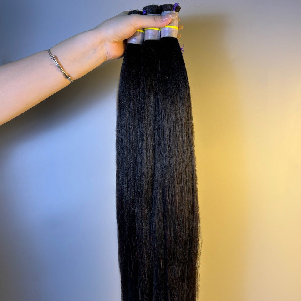 Raw Straight Bulk Hair – Double Drawn, Full & Thick, No Shedding, High Quality