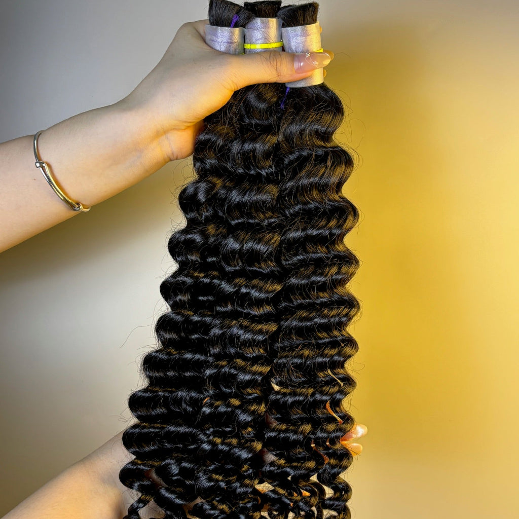 Raw Deep Wave Bulk Hair – Double Drawn, Full & Thick, No Shedding, High Quality