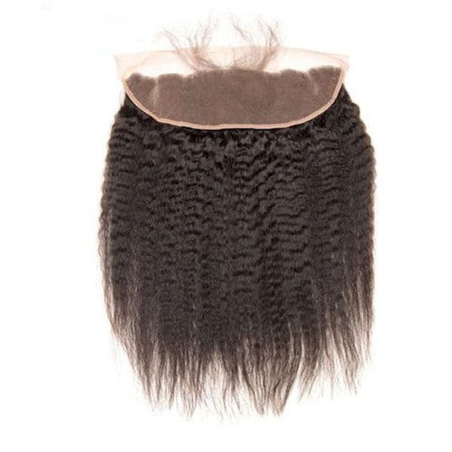 Perruque frontale crépue lisse et fermeture en dentelle transparente HD avec petits nœuds, 100 % cheveux bruts 