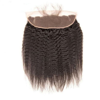 Perruque frontale crépue lisse et fermeture en dentelle transparente HD avec petits nœuds, 100 % cheveux bruts 