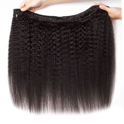 Perruque frontale crépue lisse et fermeture en dentelle transparente HD avec petits nœuds, 100 % cheveux bruts 