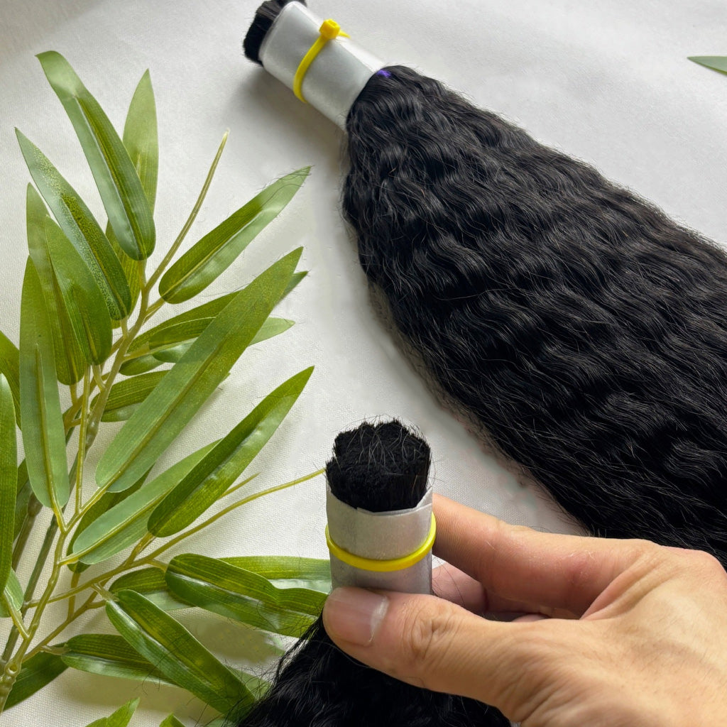 Raw Kinky Straight Bulk Hair – Double Drawn, Full &amp; Thick, No Shedding, High Quality