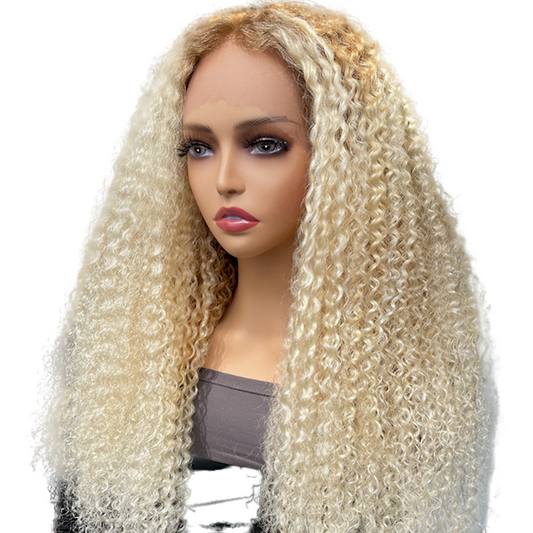 613 blonde kinky curly transparent lace human hair wig – product image 5