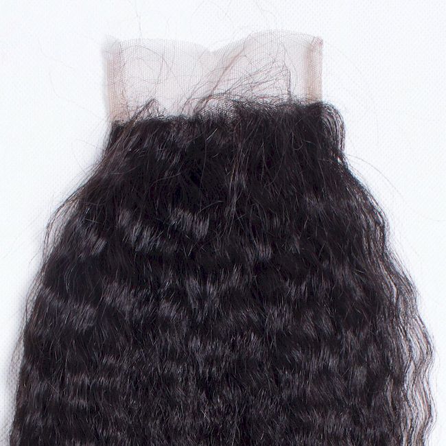 Perruque frontale crépue lisse et fermeture en dentelle transparente HD avec petits nœuds, 100 % cheveux bruts 