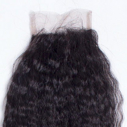 Perruque frontale crépue lisse et fermeture en dentelle transparente HD avec petits nœuds, 100 % cheveux bruts 