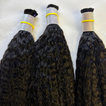 Raw Kinky Straight Bulk Hair – Double Drawn, Full &amp; Thick, No Shedding, High Quality