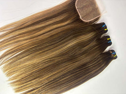 Color #4:27:4 Top Raw A+ Pro highlight straight human hair bundle product photo 3