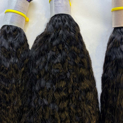 Raw Kinky Straight Bulk Hair – Double Drawn, Full &amp; Thick, No Shedding, High Quality