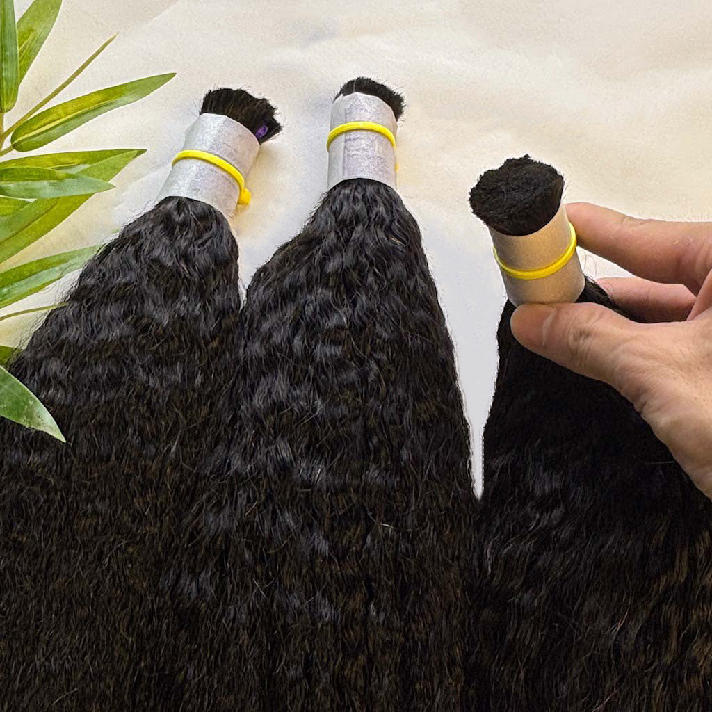 Raw Kinky Straight Bulk Hair – Double Drawn, Full &amp; Thick, No Shedding, High Quality