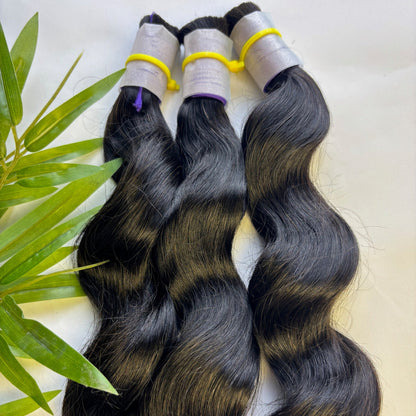 Raw Loose Wave Bulk Hair – Double Drawn, Full &amp; Thick, No Shedding, High Quality