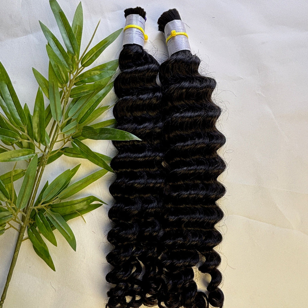 Raw Deep Wave Bulk Hair – Double Drawn, Full &amp; Thick, No Shedding, High Quality