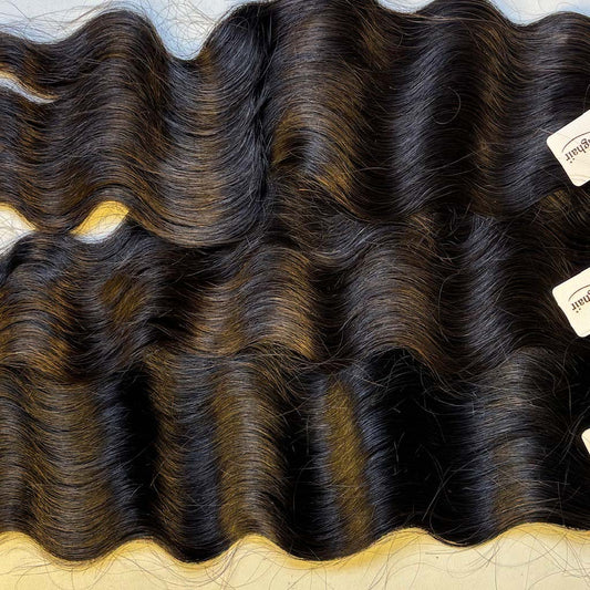 Raw  Indian  Wave Human Hair Bundles – Super Double Drawn | Natural Black & Blonde | Wholesale for Black Women Hairdressers