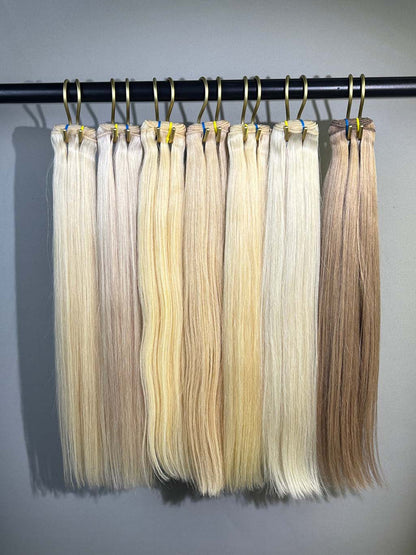 Colored straight human hair bundle texture and shade display