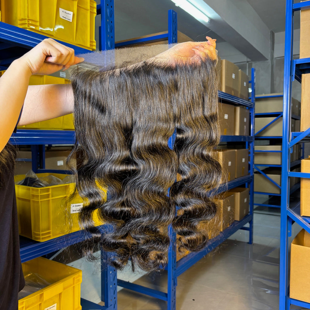Wholesale Raw Body Wave Frontal & Closure – Transparent HD Lace, Small Knots, Full Soft Hair