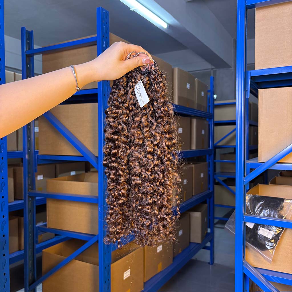 #4 Dark Brown Burmese Curly crochet raw hair — full product view