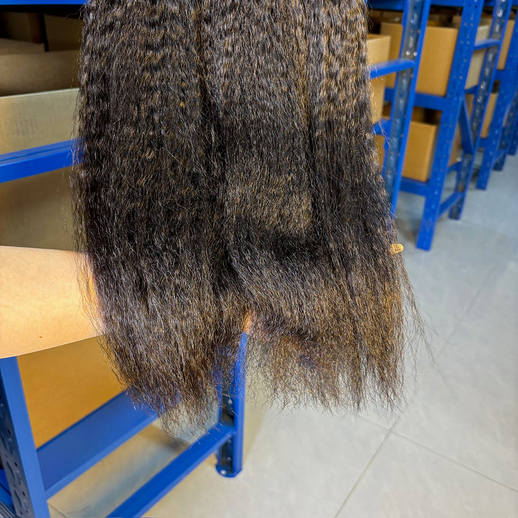 Afro Kinky Straight Raw Human Hair Bundles – Super Double Drawn, Full & Thick, No Shedding, High Quality