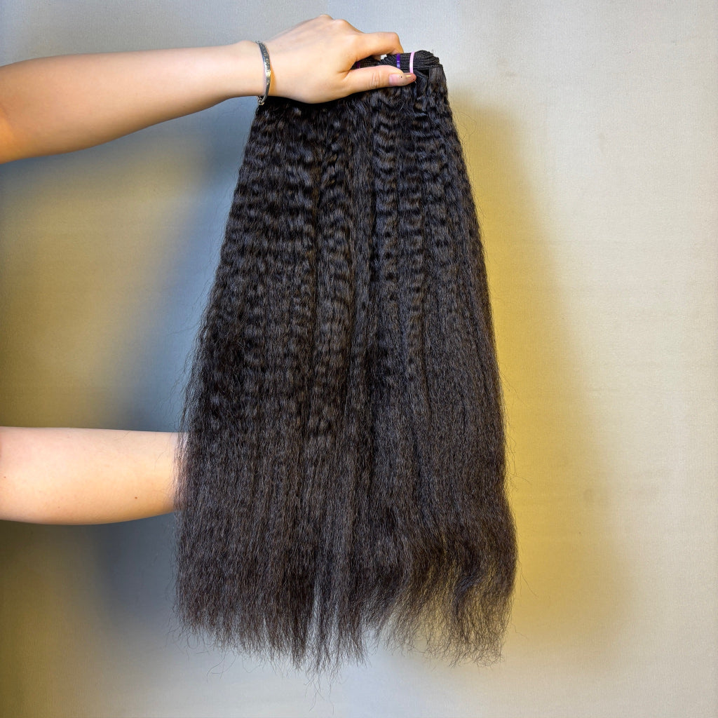 Afro Kinky Straight Raw Human Hair Bundles – Super Double Drawn, Full & Thick, No Shedding, High Quality