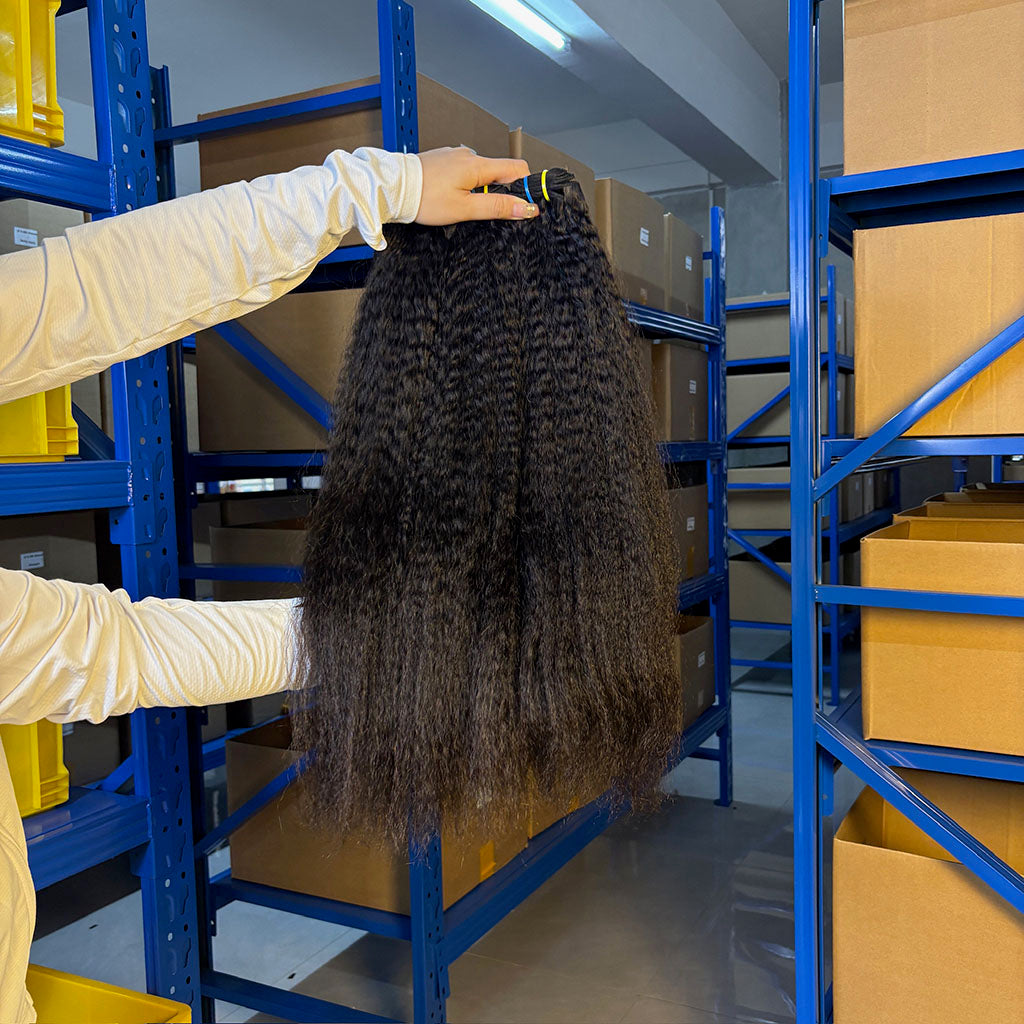 Afro Kinky Straight Raw Human Hair Bundles – Super Double Drawn, Full & Thick, No Shedding, High Quality