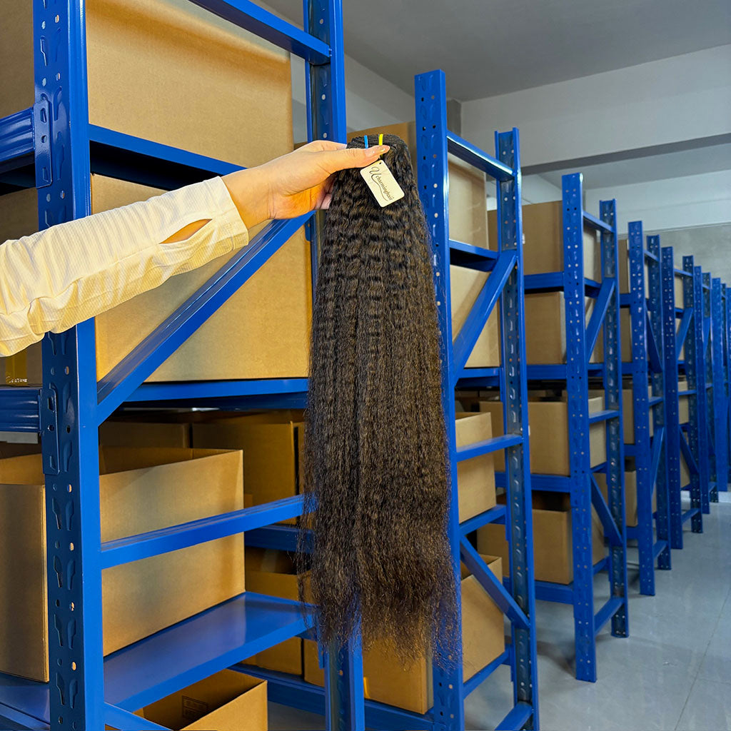 Afro Kinky Straight Raw Human Hair Bundles – Super Double Drawn, Full & Thick, No Shedding, High Quality