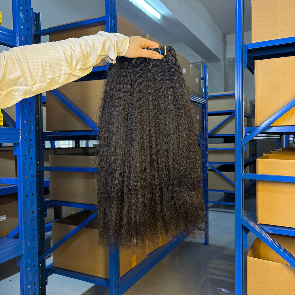 Afro Kinky Straight Raw Human Hair Bundles – Super Double Drawn, Full & Thick, No Shedding, High Quality