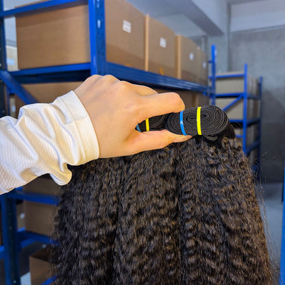 Afro Kinky Straight Raw Human Hair Bundles – Super Double Drawn, Full & Thick, No Shedding, High Quality