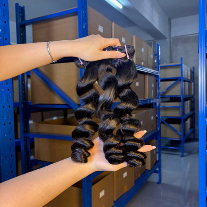 Raw Loose Wave Human Hair Bundles – Super Double Drawn | Natural Black & Blonde | Wholesale for Black Women Hairdressers