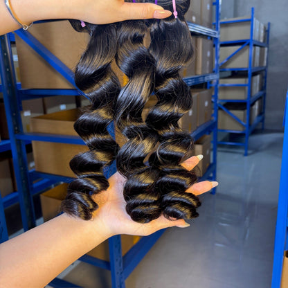 Raw Loose Wave Human Hair Bundles – Super Double Drawn | Natural Black & Blonde | Wholesale for Black Women Hairdressers