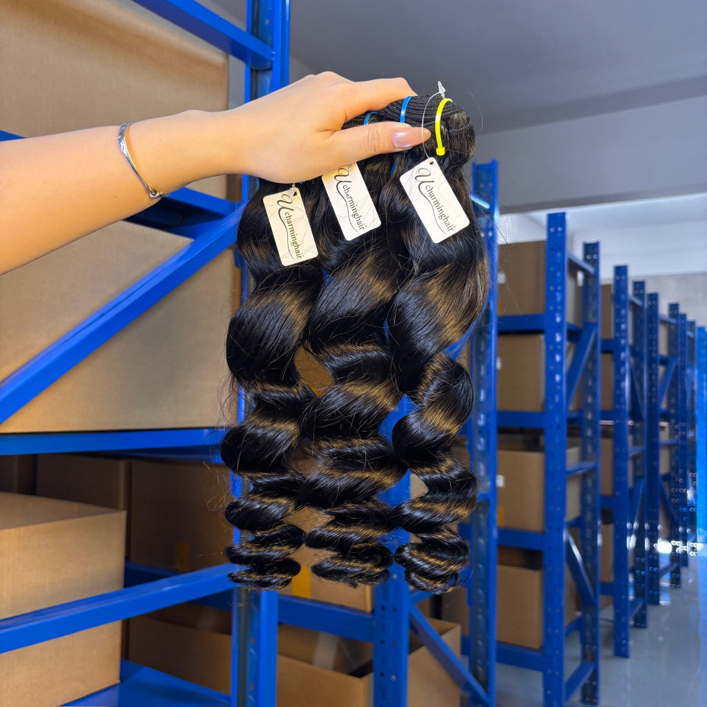 Raw Loose Wave Human Hair Bundles – Super Double Drawn | Natural Black & Blonde | Wholesale for Black Women Hairdressers