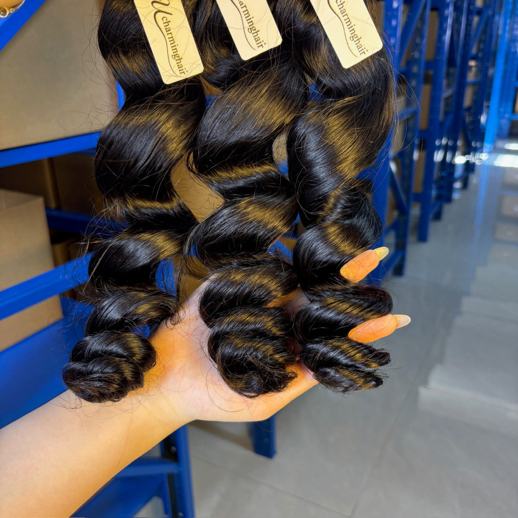 Raw Loose Wave Human Hair Bundles – Super Double Drawn | Natural Black & Blonde | Wholesale for Black Women Hairdressers