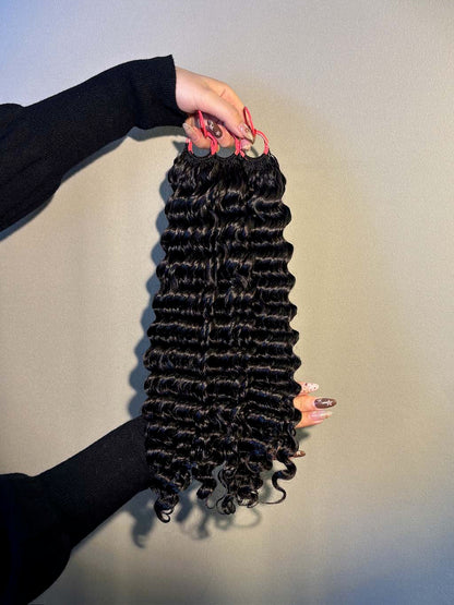 Natural black deep wave crochet raw hair extension