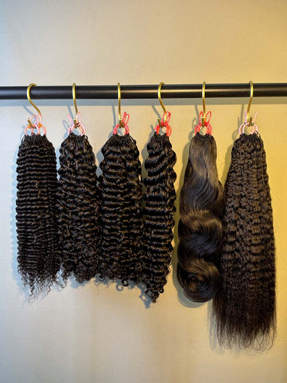 Natural black crochet raw hair extensions in nine textures