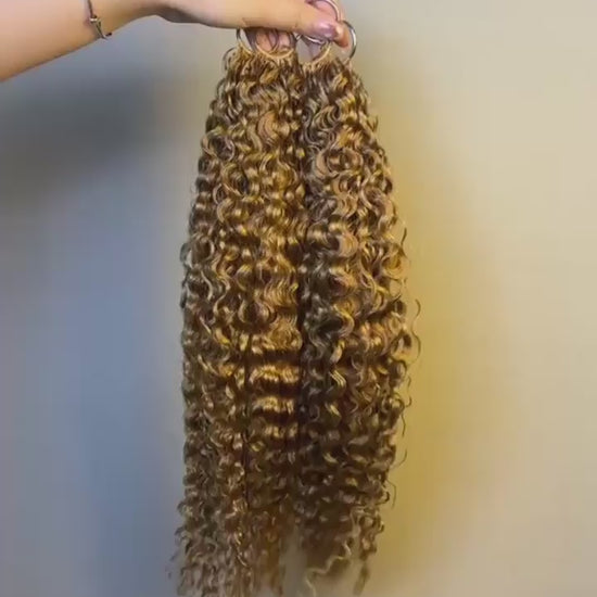 #27 Honey Blonde Burmese Curly crochet raw hair — product video