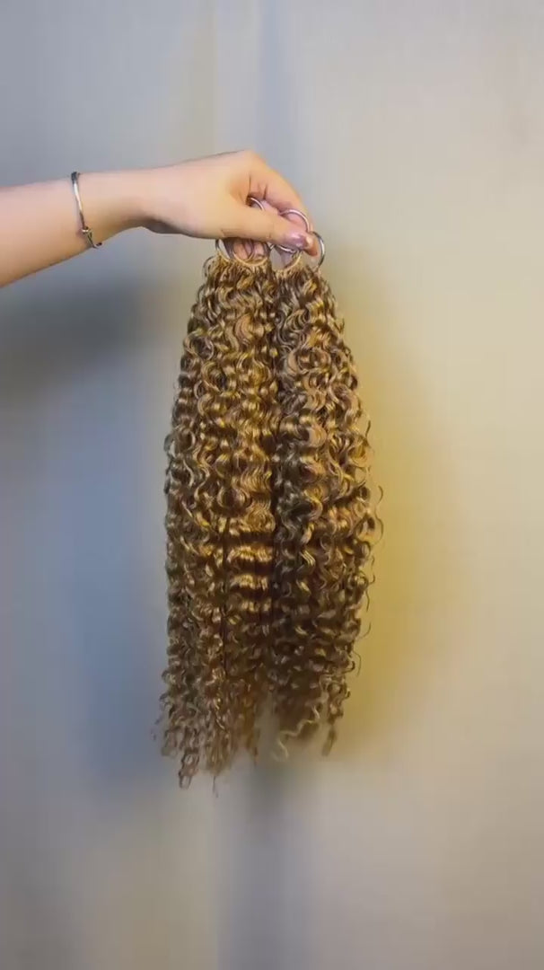 #27 Honey Blonde Burmese Curly crochet raw hair — product video