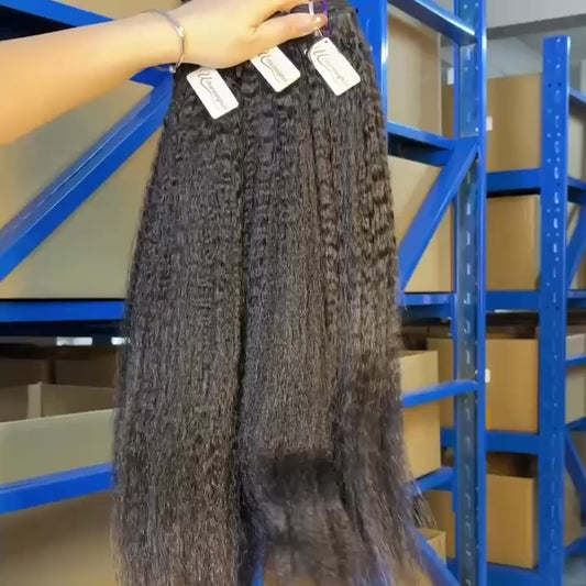 Afro Kinky Straight Raw Human Hair Bundles – Super Double Drawn, Full & Thick, No Shedding, High Quality