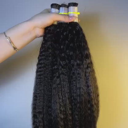 Raw Kinky Straight Bulk Hair – Double Drawn, Full &amp; Thick, No Shedding, High Quality