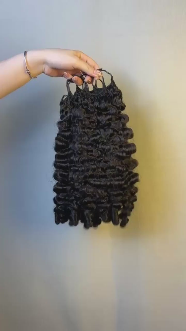 Video of #1B Hawaiian Curly crochet raw hair extension
