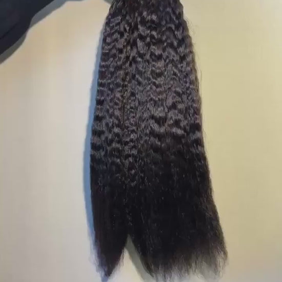 Video of #1B Kinky Straight crochet raw hair extension