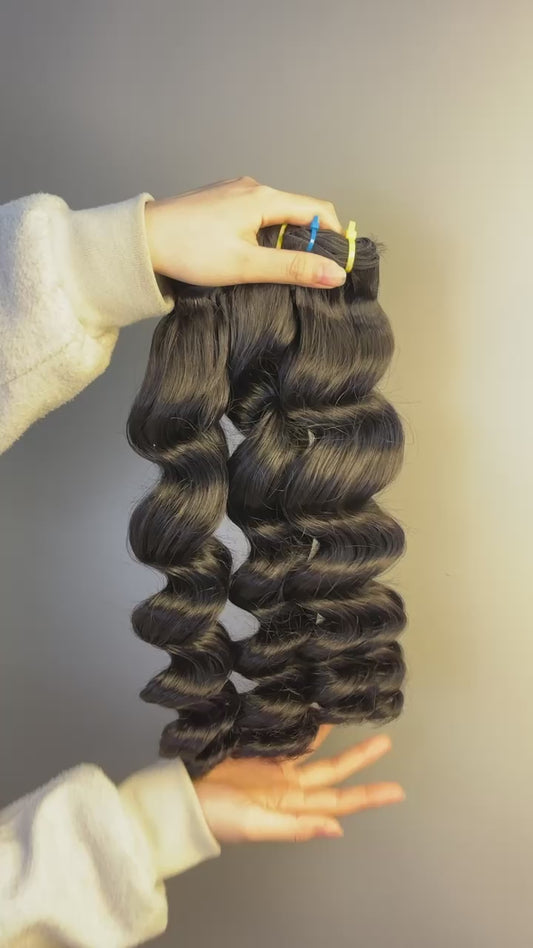 Raw Loose Wave Human Hair Bundles – Super Double Drawn | Natural Black & Blonde | Wholesale for Black Women Hairdressers