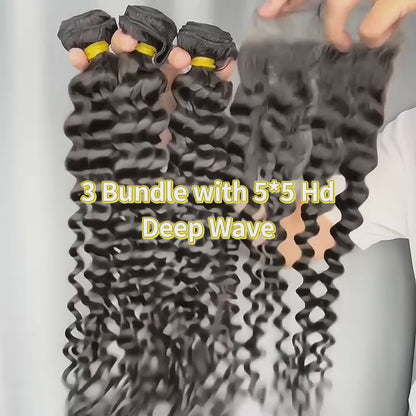 Wholesale Raw Deep Wave Frontal & Closure – Transparent HD Lace, Small Knots, Virgin Human Hair for Salons & Stylists