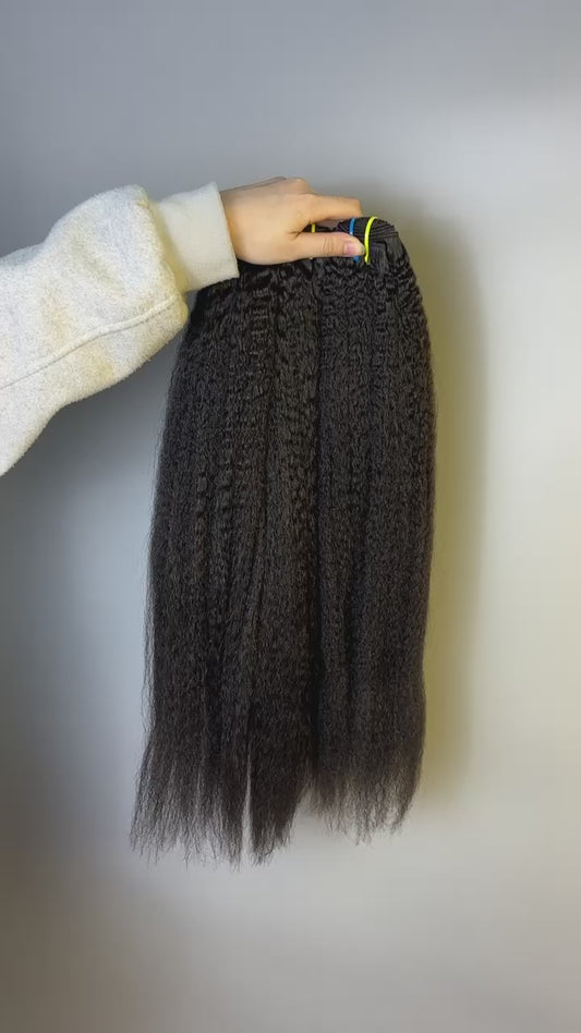 Afro Kinky Straight Raw Human Hair Bundles – Super Double Drawn, Full & Thick, No Shedding, High Quality