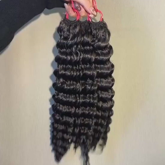 Video of #1B Deep Wave crochet raw hair extension