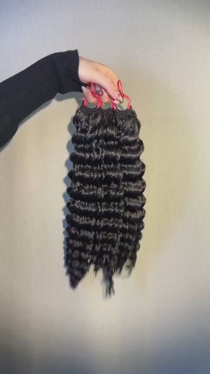 Video of #1B Deep Wave crochet raw hair extension