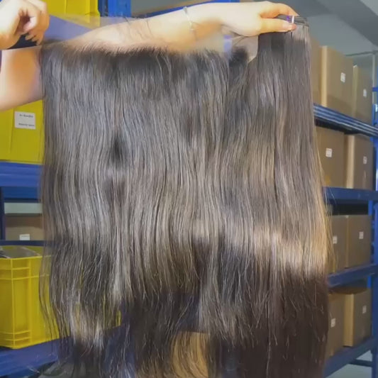 Raw Straight Frontal & Closure – Transparent HD Lace with Small Knots | 100% Human Hair