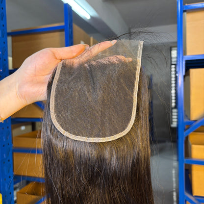 Raw Straight Frontal & Closure – Transparent HD Lace with Small Knots | 100% Human Hair