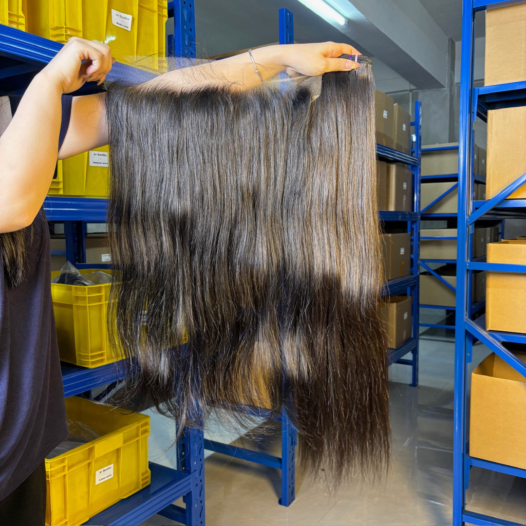 Raw Straight Frontal & Closure – Transparent HD Lace with Small Knots | 100% Human Hair