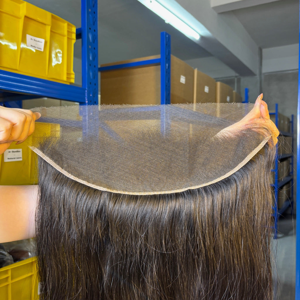 Raw Straight Frontal & Closure – Transparent HD Lace with Small Knots | 100% Human Hair